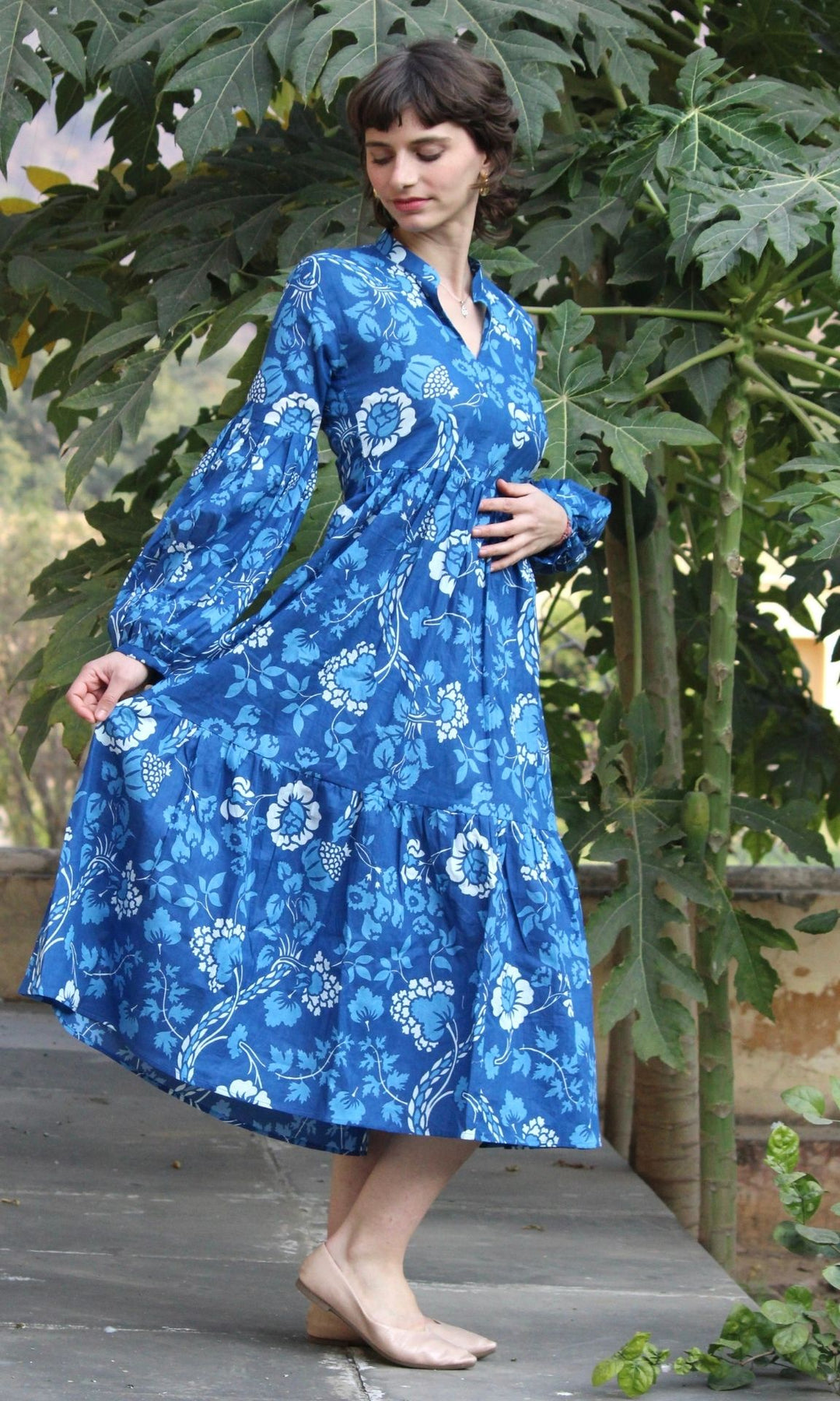 Blue Carnation Balloon Sleeve Dress