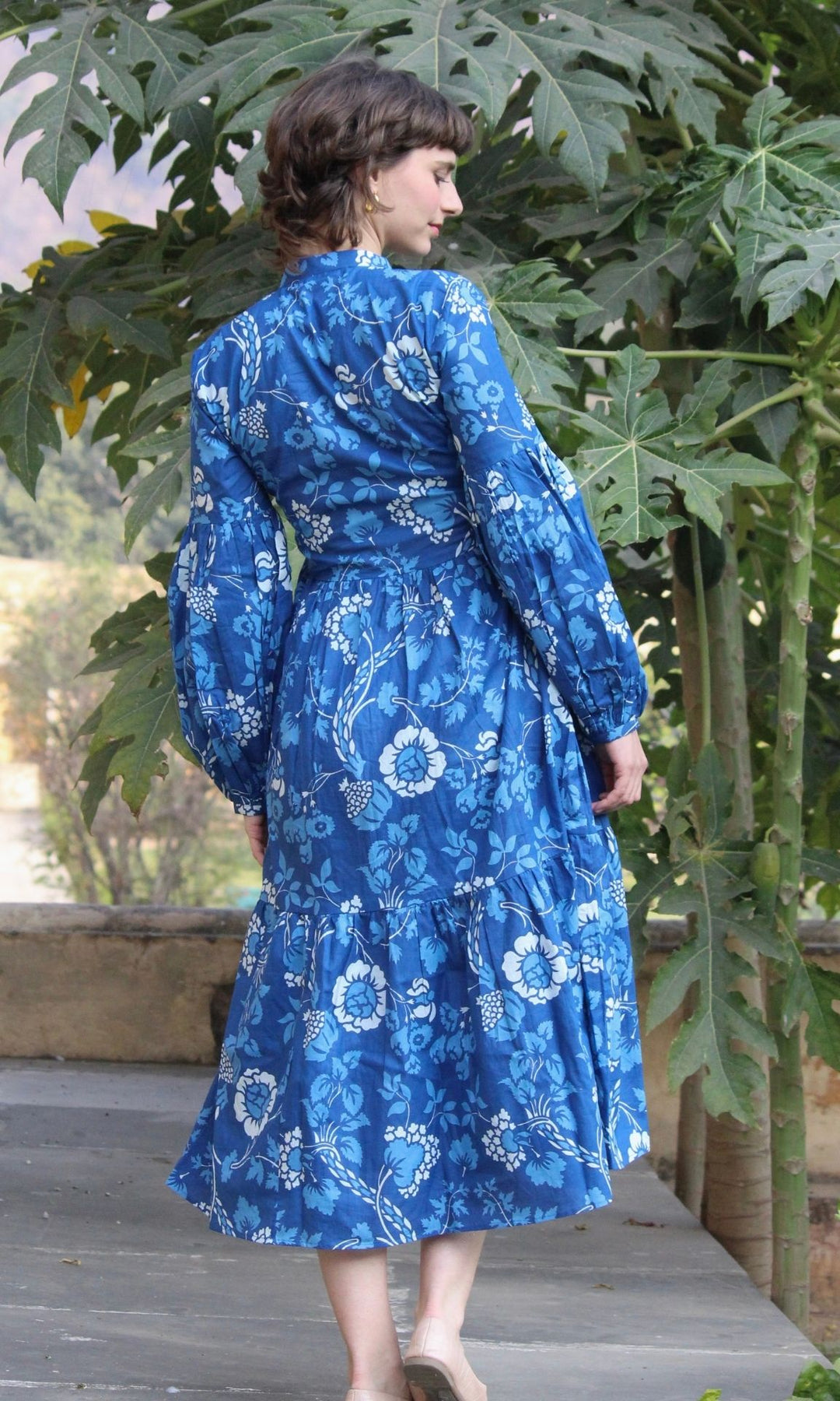 Blue Carnation Balloon Sleeve Dress