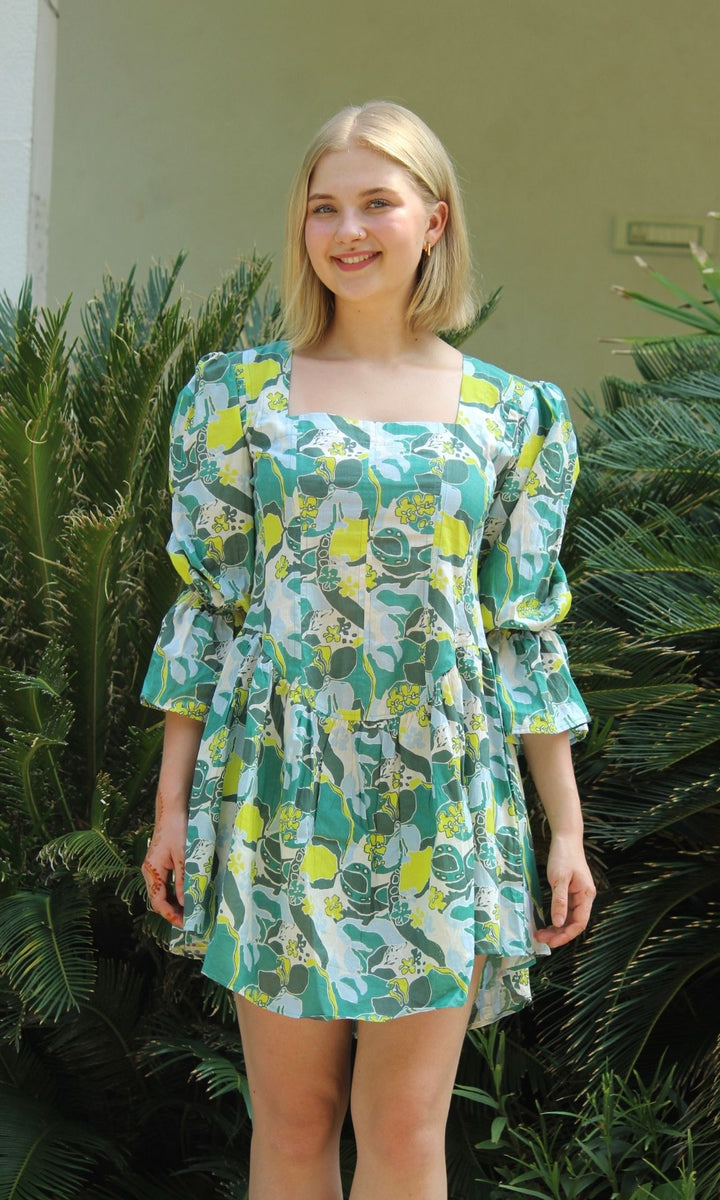 GREEN COSMOS SHORT DRESS