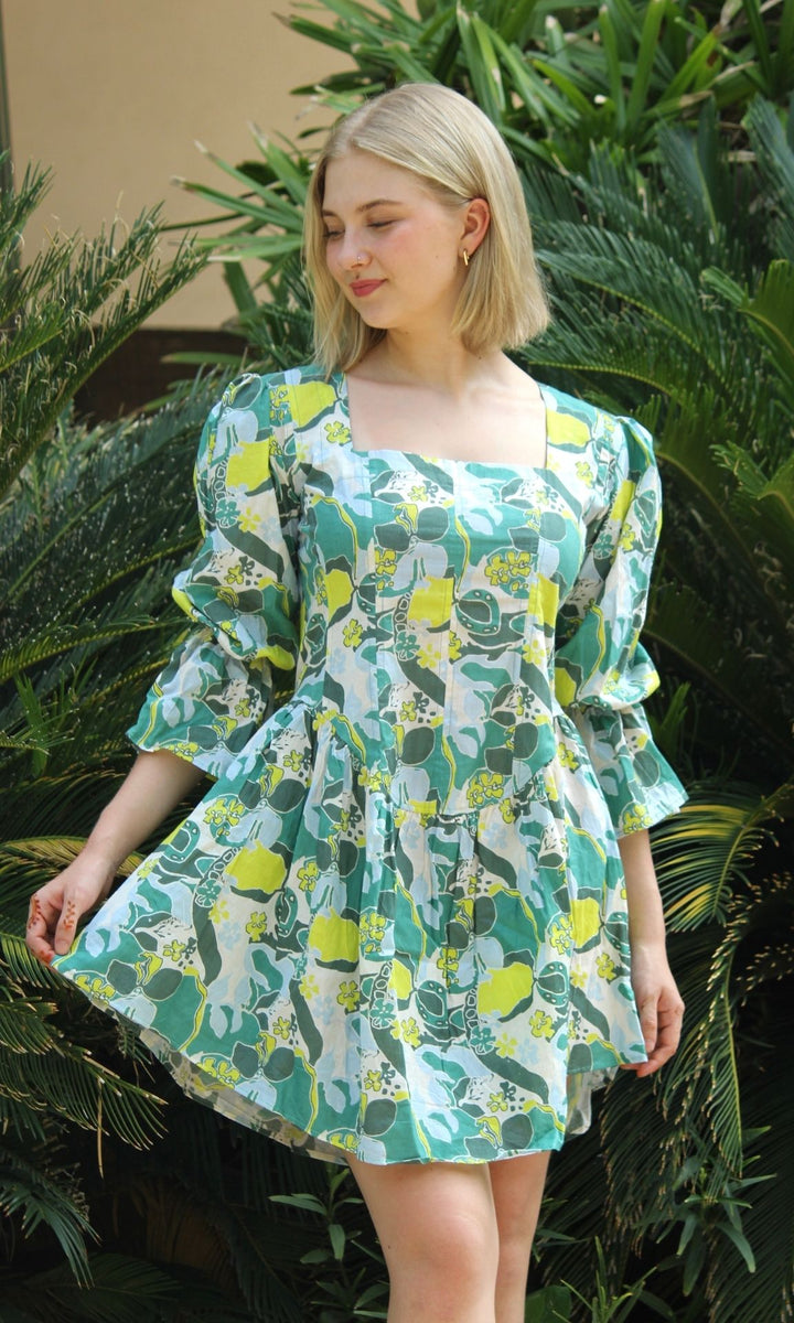 GREEN COSMOS SHORT DRESS