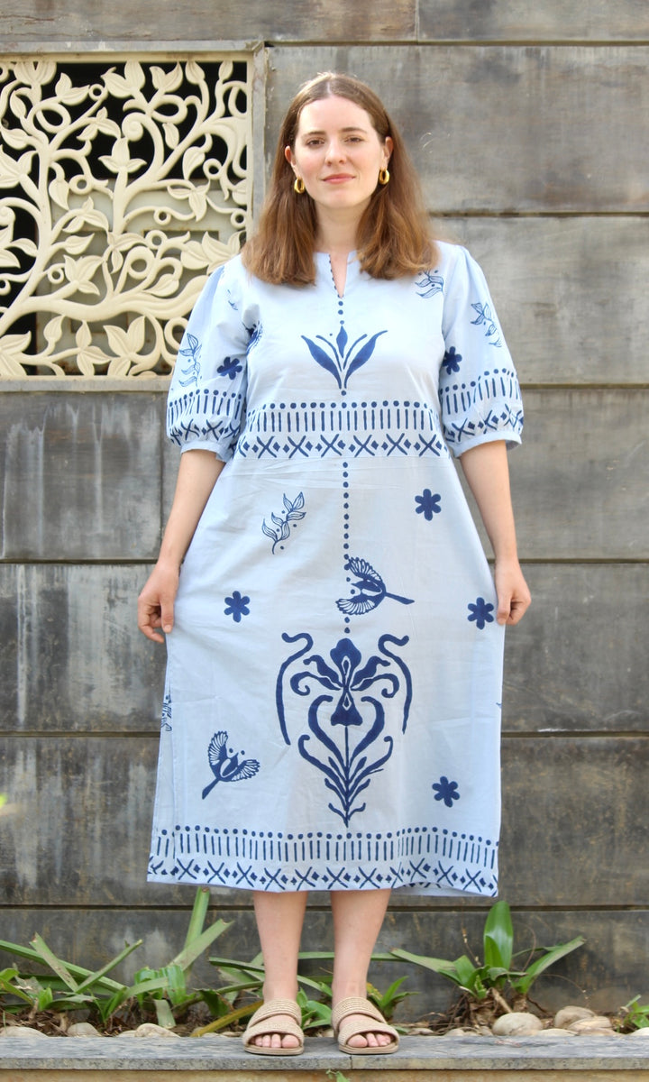 Ruffled Blue Midi Dress