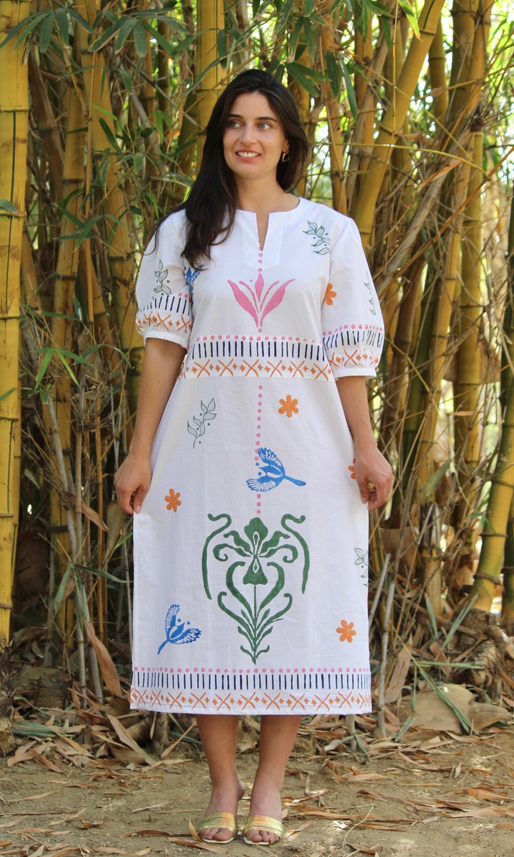 Ruffled White Midi Dress