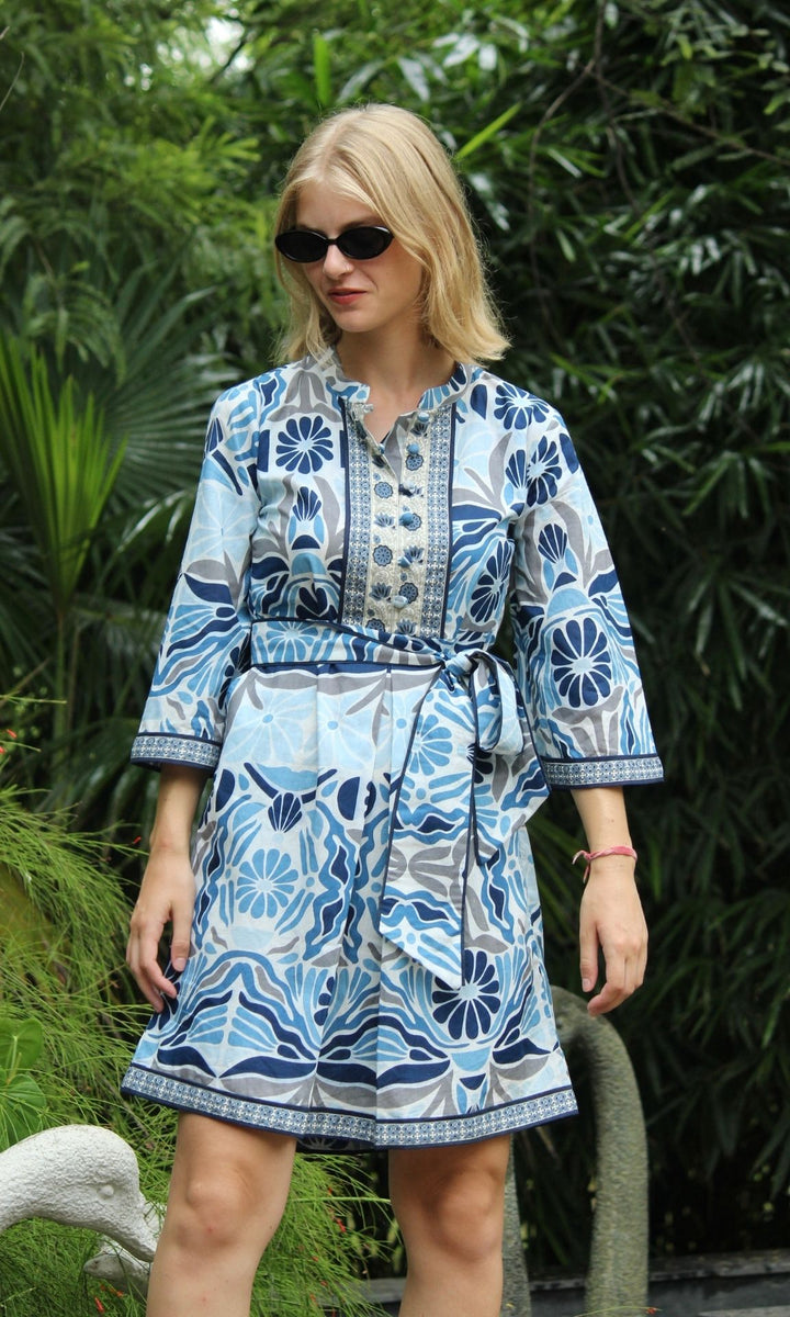 Sapphire Bloom Mini Dress