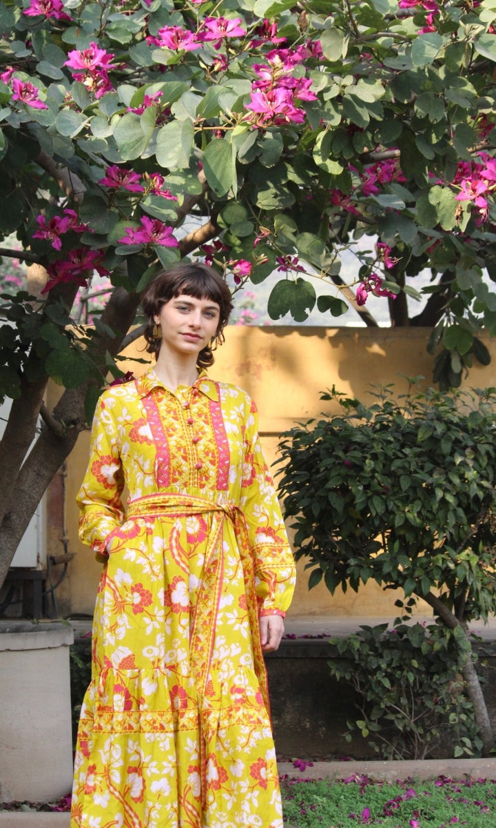 Yellow Carnation Flounce Dress