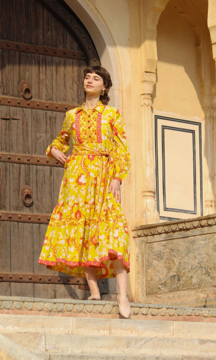 Yellow Carnation Flounce Dress