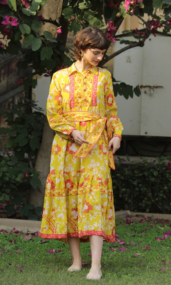 Yellow Carnation Flounce Dress