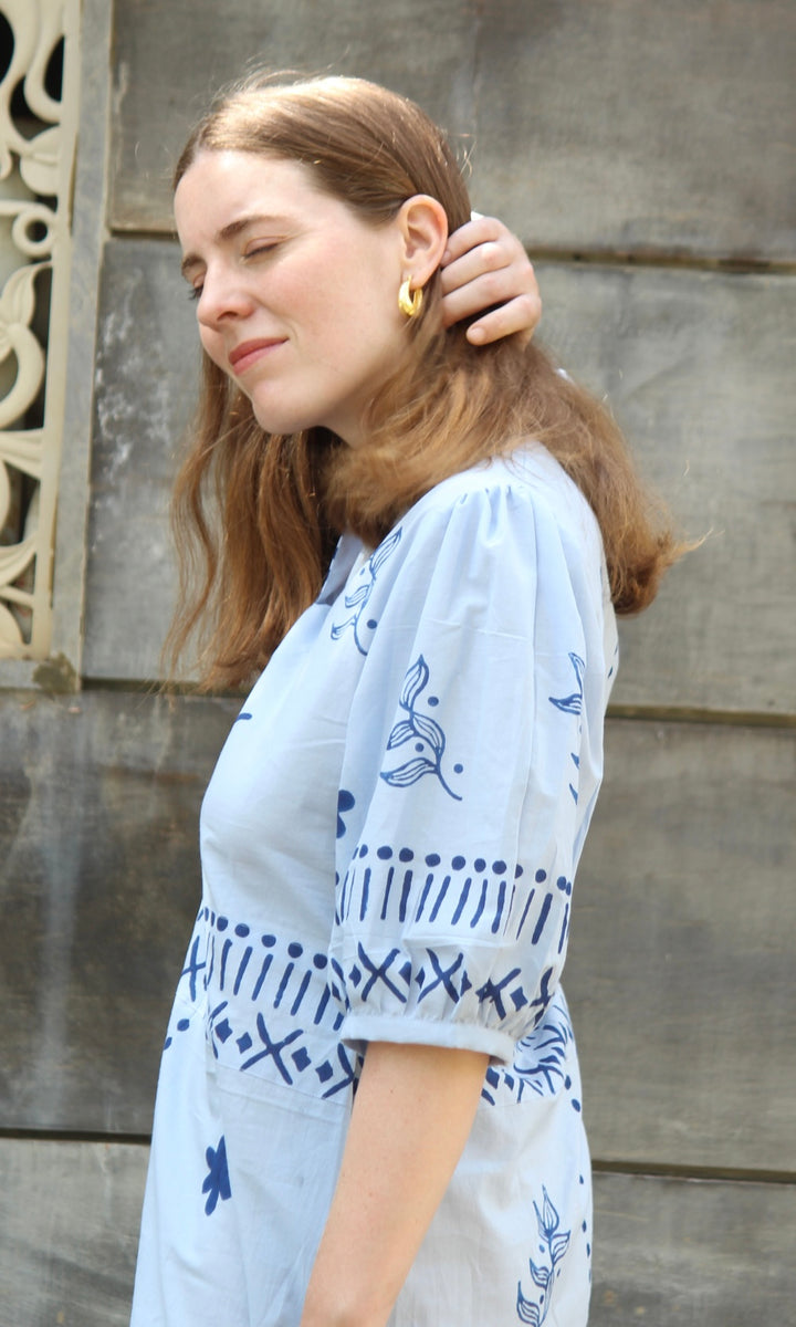 Ruffled Blue Midi Dress