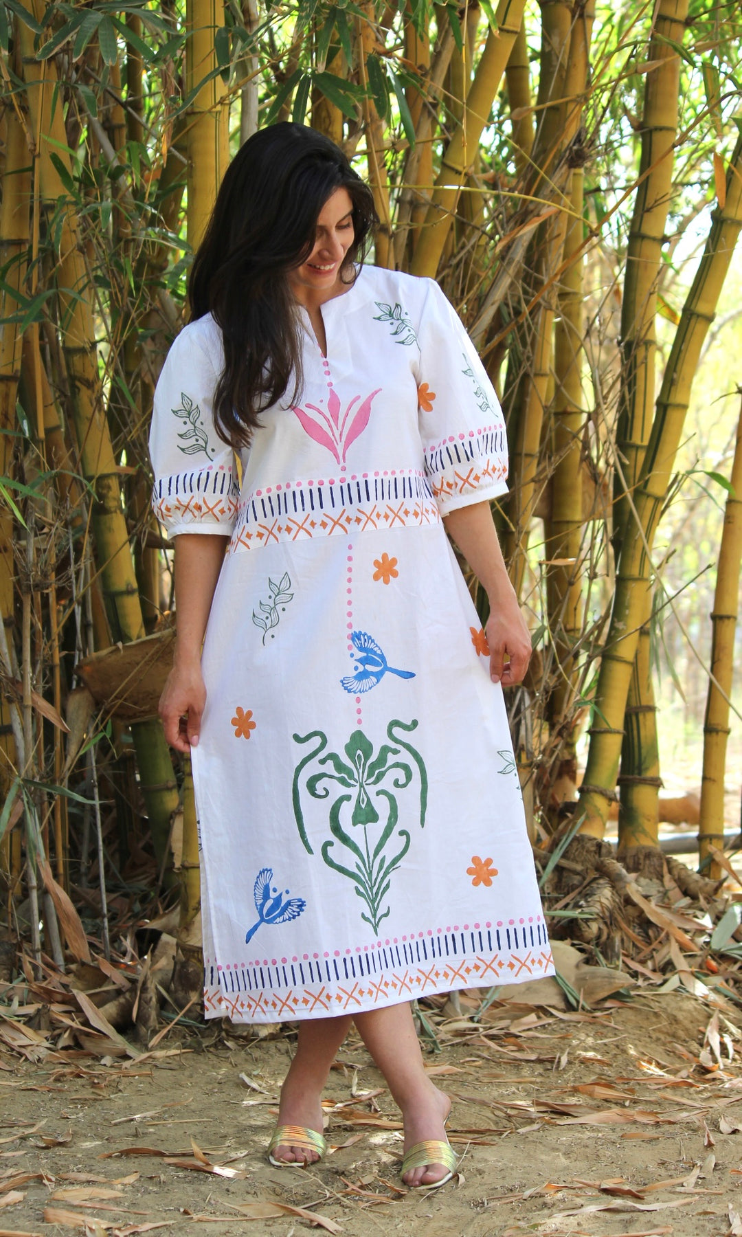 Ruffled White Midi Dress