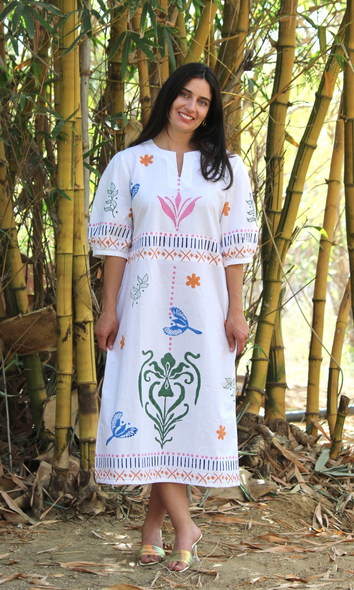 Ruffled White Midi Dress