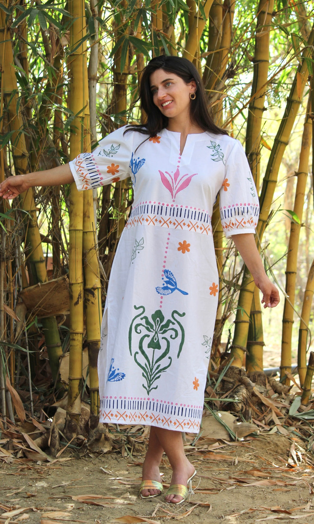 Ruffled White Midi Dress