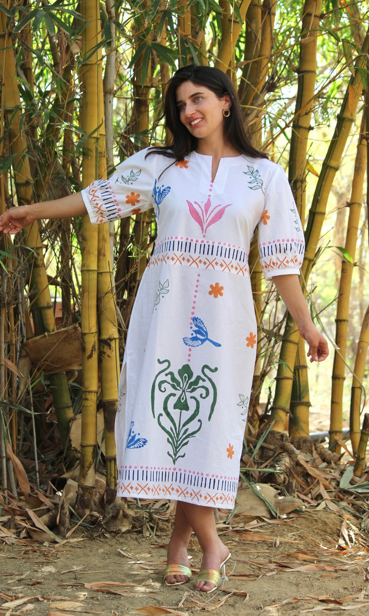 Ruffled White Midi Dress